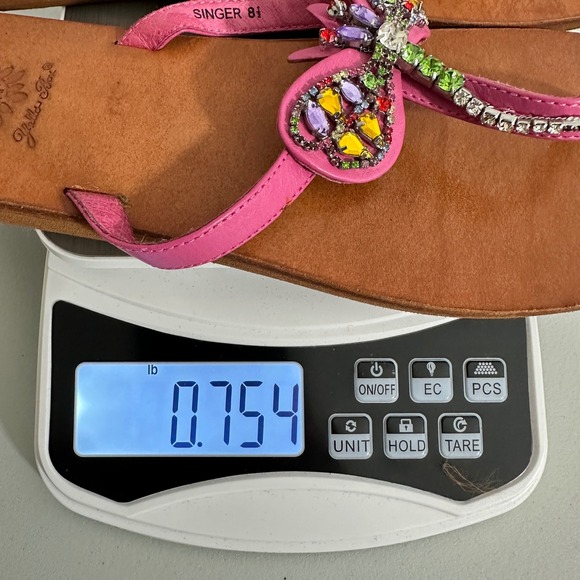 Yellow Box Singer Pink Leather Dragonfly Beaded Rhinestone Flip Flop Sandals 8.5 - Picture 7 of 7